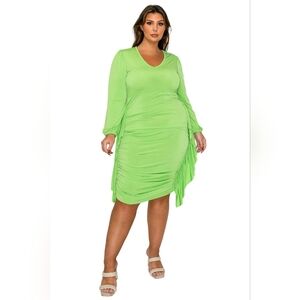 NEW NWT Livd Aparel Plus Size Elegant Lime Green Long Sleeve Dress Sz 3XL